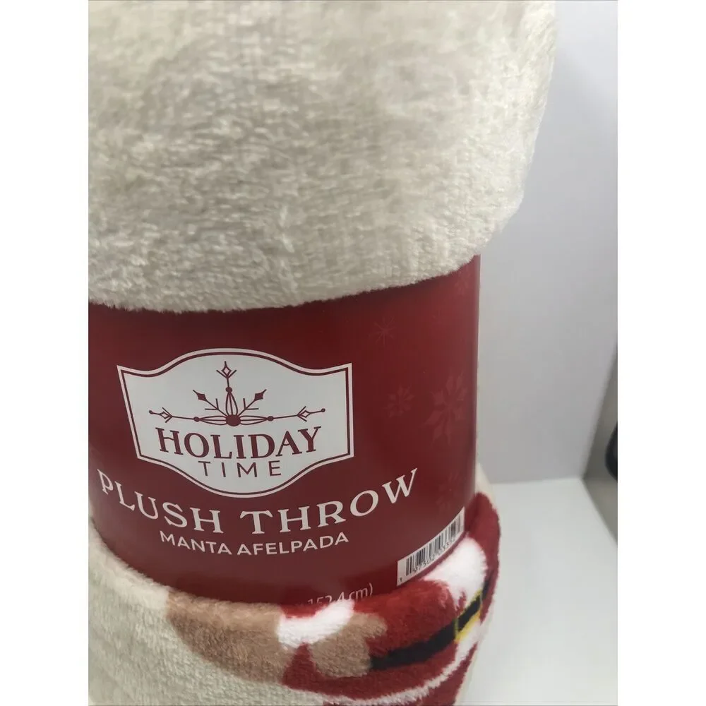 Holiday Time All Over Santas  Plush Throw 50 In X 60 In